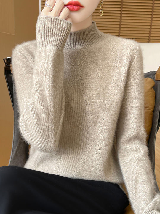 Damen Leichter Mockneck-Feinstrickpullover mit Ajour-Chevron und kaschmirweichem Finish Shop Nory