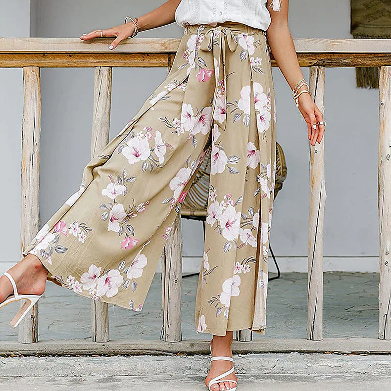 Damen Weite Palazzo-Hose mit floralem Design und elastischem Bund