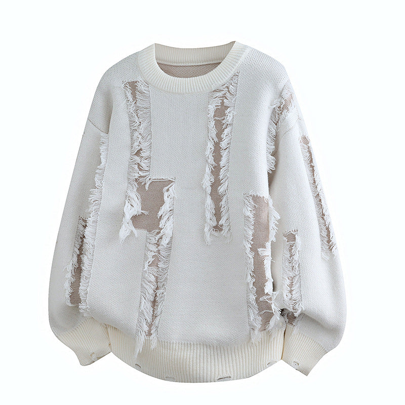 Herren Oversize Strickpullover mit Fransenapplikationen und Balloonärmeln Shop Nory