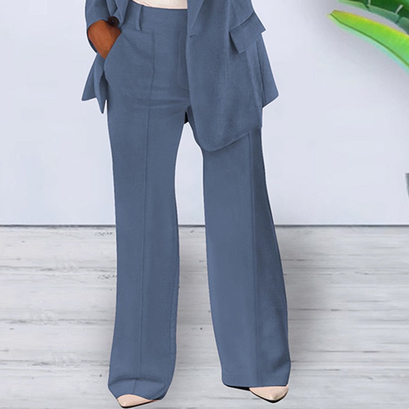 Damen elegantes und lockeres Blazerset mit weiten Hosen