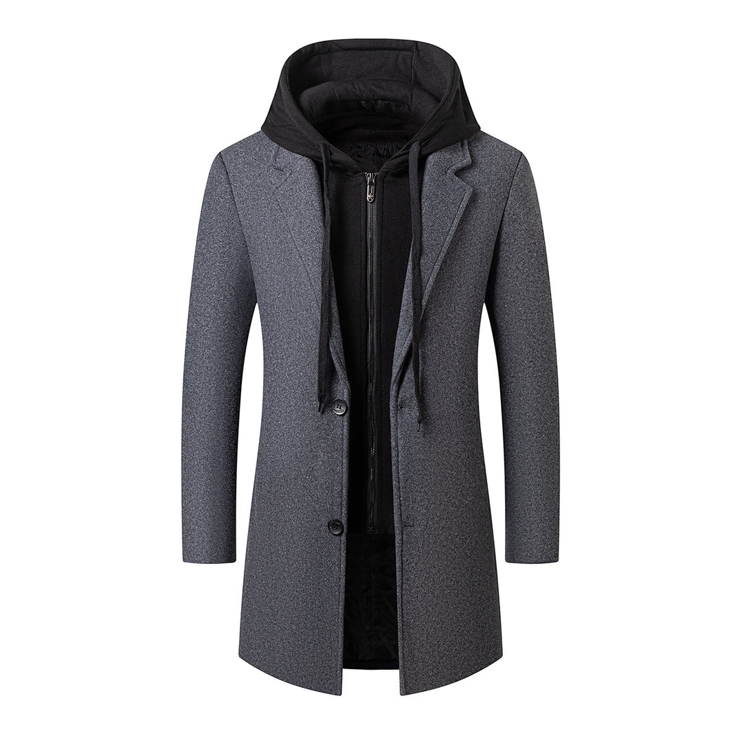 Herren Langer Wollmix-Übermantel mit integrierter Kapuzen-Innenjacke und Zwei-Wege-Reißverschluss Shop Nory