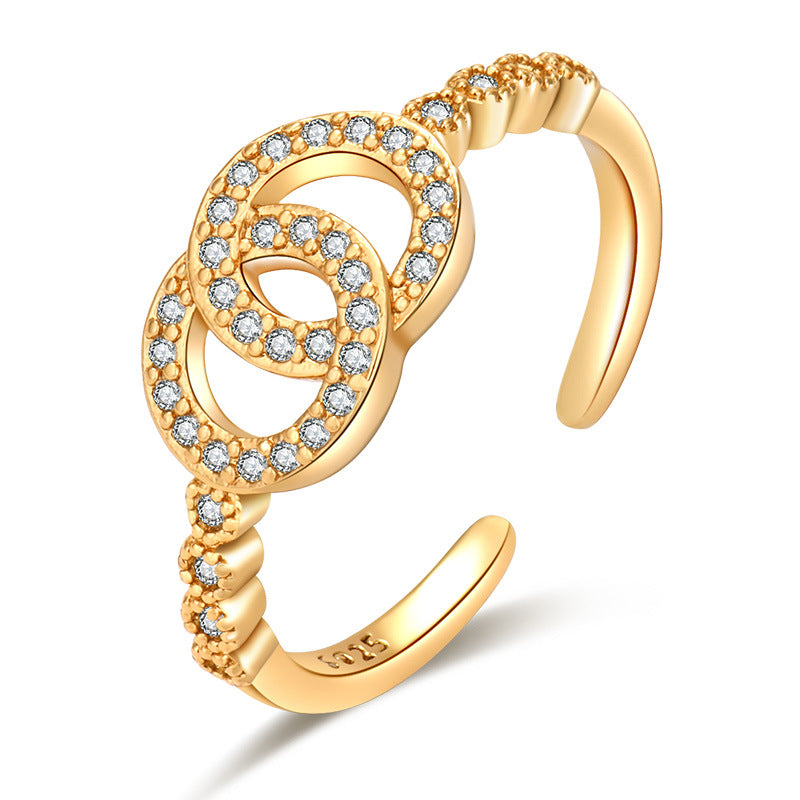 Damen Offener Ring mit funkelnden Zirkonia und elegantem Knoten-Design Shop Nory