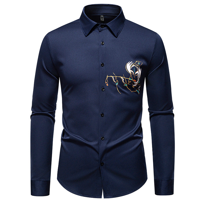 Herren Slim-Fit Businesshemd mit aufwendiger Bruststickerei und Kentkragen Shop Nory