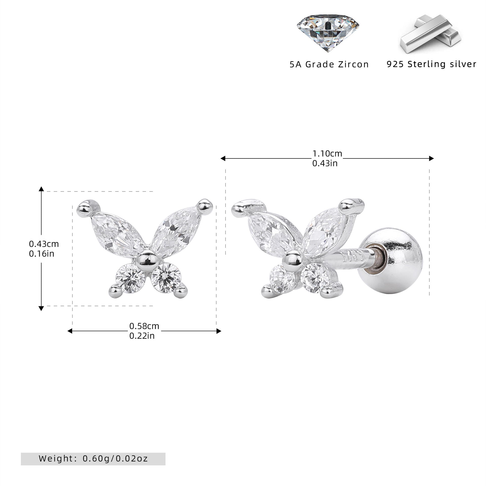 Damen Ohrstecker im eleganten Schmetterlingsdesign aus 925 Sterling Silber Shop Nory