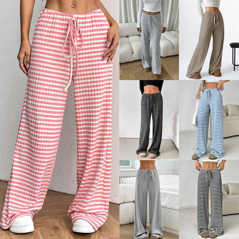 Damen Loungewear-Hose mit weitem Bein, geripptem Feinstrick und Kordelzug Shop Nory