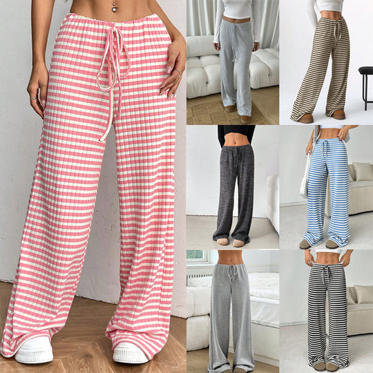 Damen Loungewear-Hose mit weitem Bein, geripptem Feinstrick und Kordelzug Shop Nory