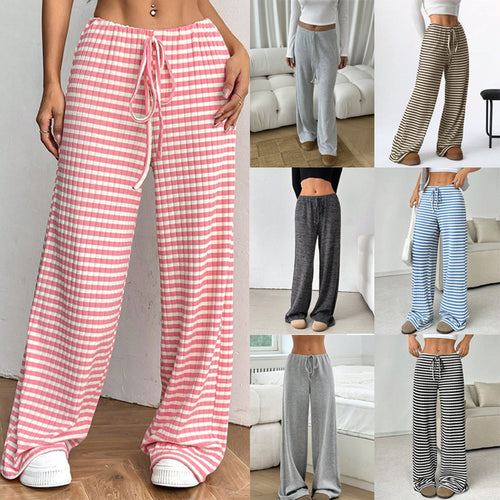 Damen Loungewear-Hose mit weitem Bein, geripptem Feinstrick und Kordelzug Shop Nory