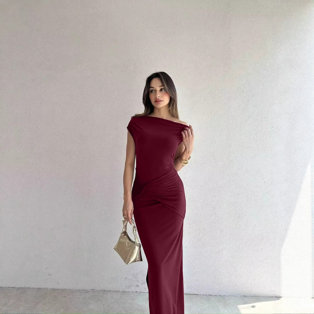 Damen Elegantes Maxikleid mit Off-Shoulder Design und dekorativer Raffung