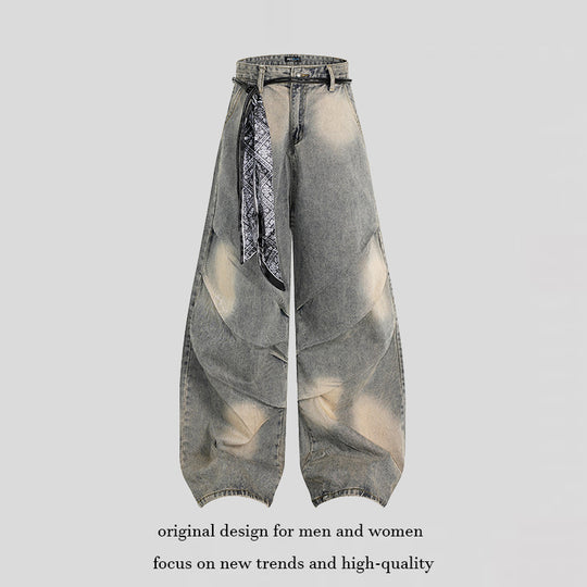 Damen Extraweite Distressed-Jeans im Baggy‑Schnitt mit Batik‑Wash und Tuchgürtel Shop Nory