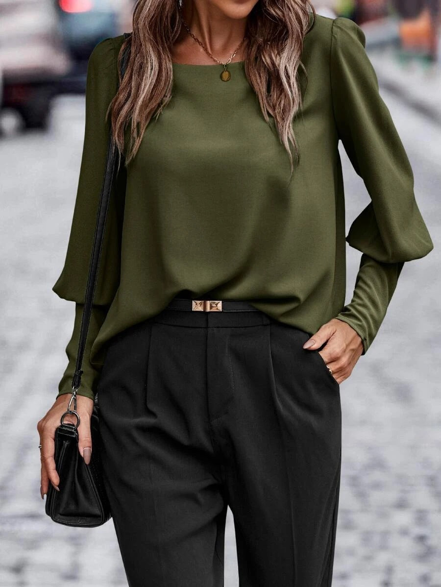 Damen Elegante Seidenoptik-Bluse mit Ballonärmeln und Manschetten Shop Nory