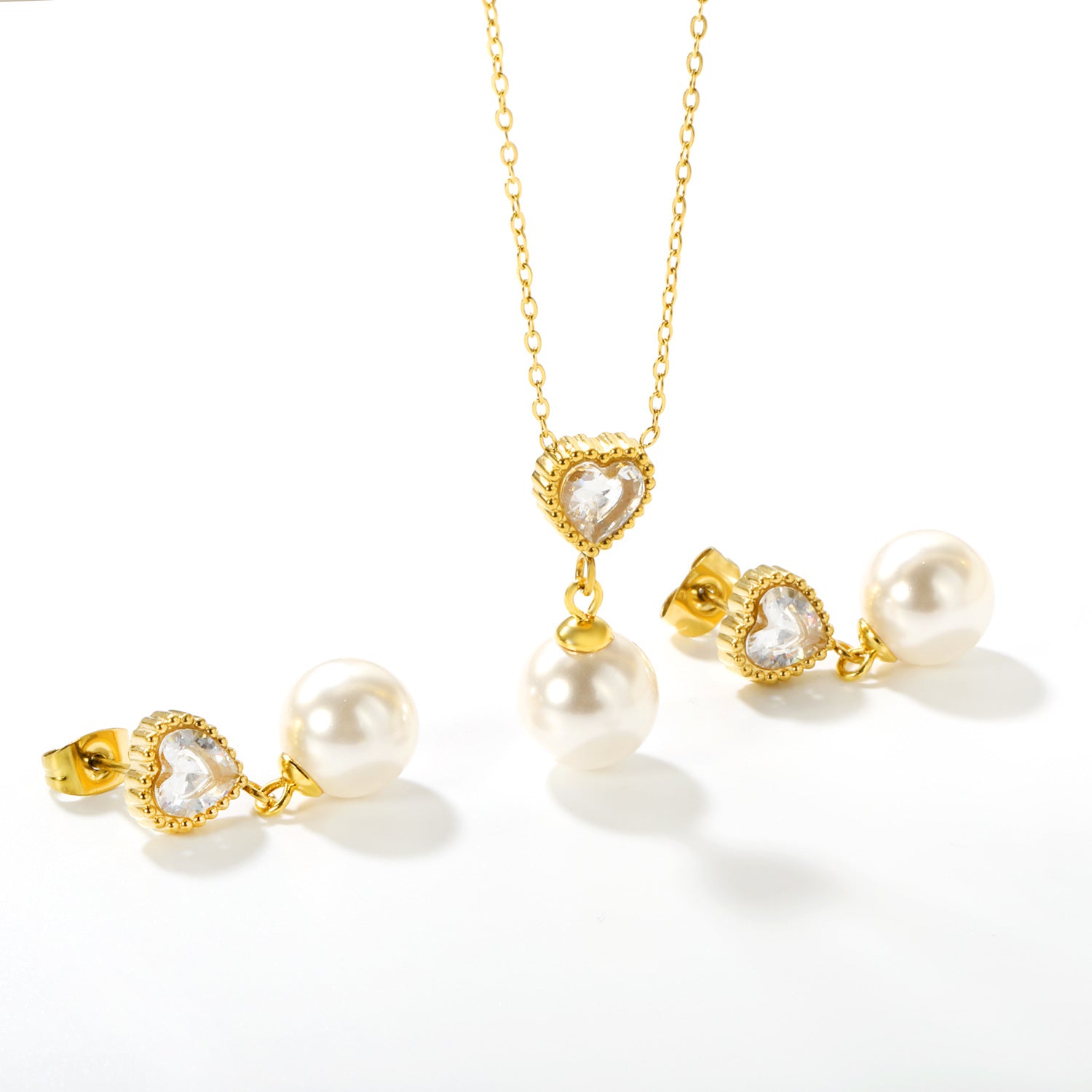 Damen Modeschmuckset mit eleganter Perlensilhouette und funkelnden Zirkonia Shop Nory