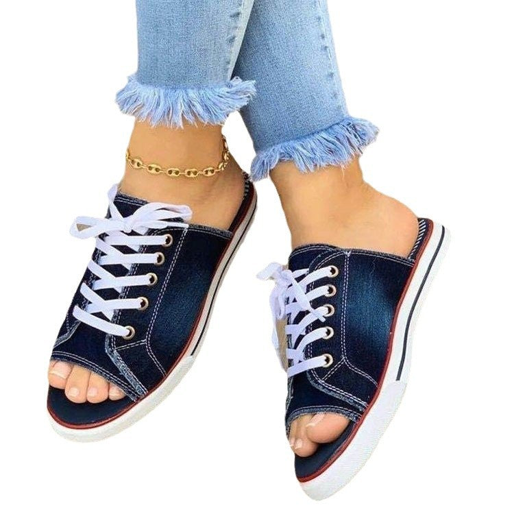 Damen Slip-On Sneakers im modernen Denim-Stil mit offenem Zehenbereich Shopnory