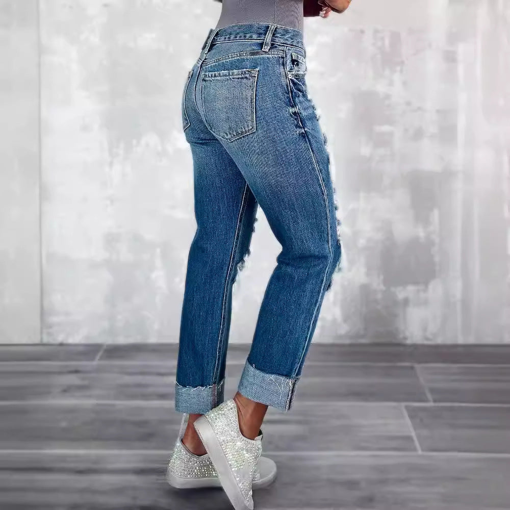 Damen Ripped Boyfriend Jeans im angesagten Vintage-Look mit weitem Bein