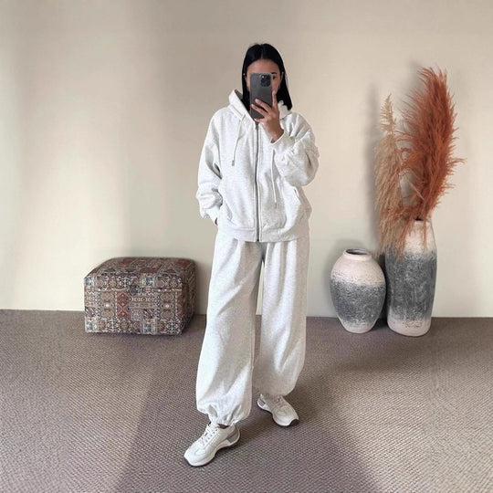 Damen nan übergroße Kapuzenjacke mit Reißverschluss und weite Jogginghose Lounge Set Shop Nory