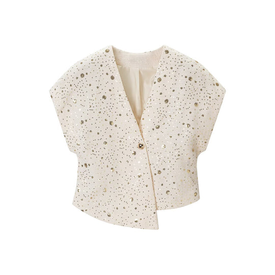 Damen Ärmellose Bouclé-Weste mit Paillettenbesatz und V-Ausschnitt Shop Nory