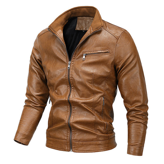 Herren schlanker Kunstleder‑Moto‑Blouson mit Stehkragen und Reißverschluss Shop Nory