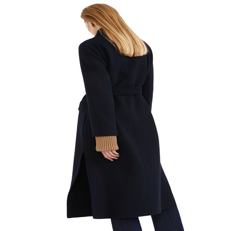 Damen Longcoat im minimalistischen Mantelkleid‑Look mit verdeckter Doppelreihe und Stoffgürtel Shop Nory