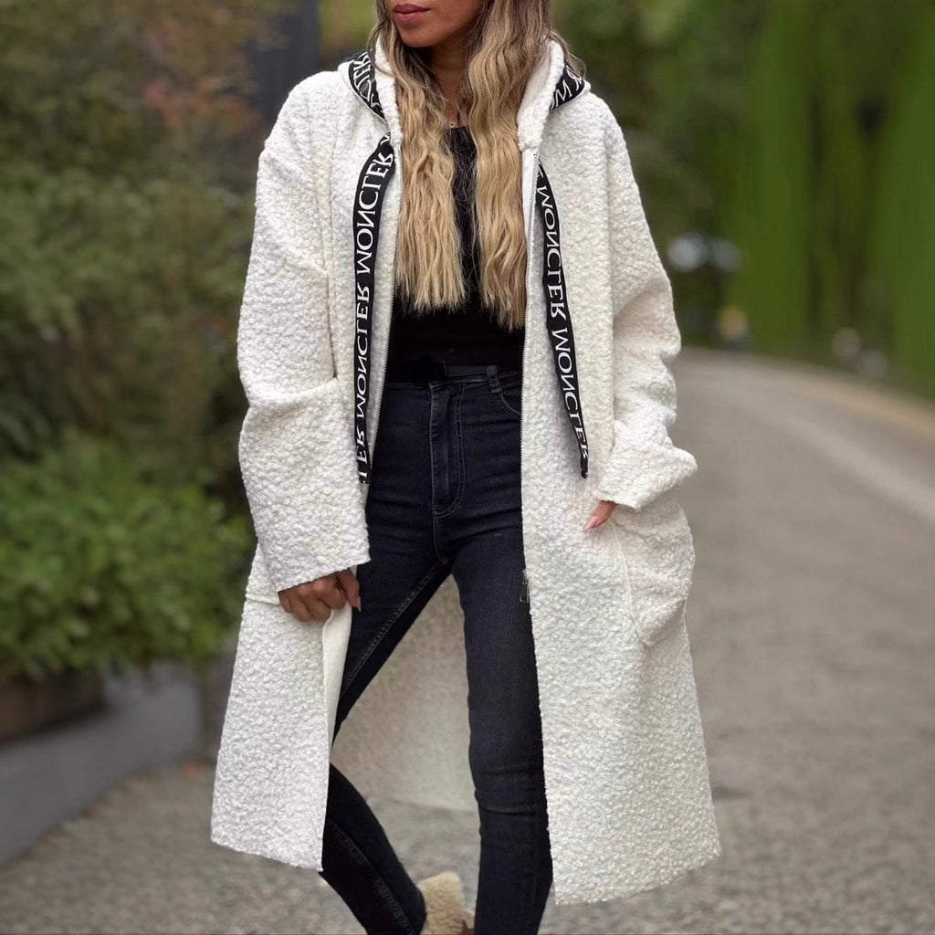 Damen Modischer Oversized-Fleece-Mantel mit praktischen Taschen und Kapuze