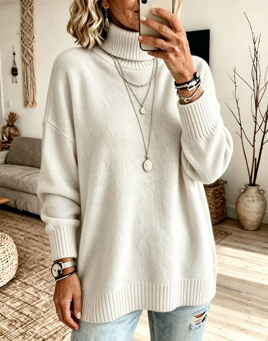Damen Oversize Rollkragenpullover aus Feinstrick mit gerippten Bündchen und überschnittener Schulter Shop Nory