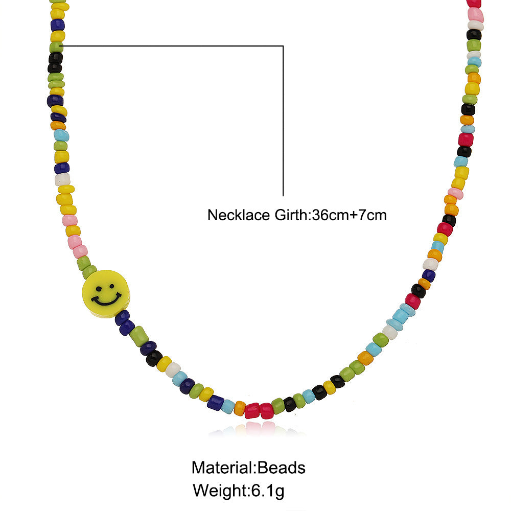 Damen bunte Perlenhalskette mit Smiley-Anhänger Shop Nory