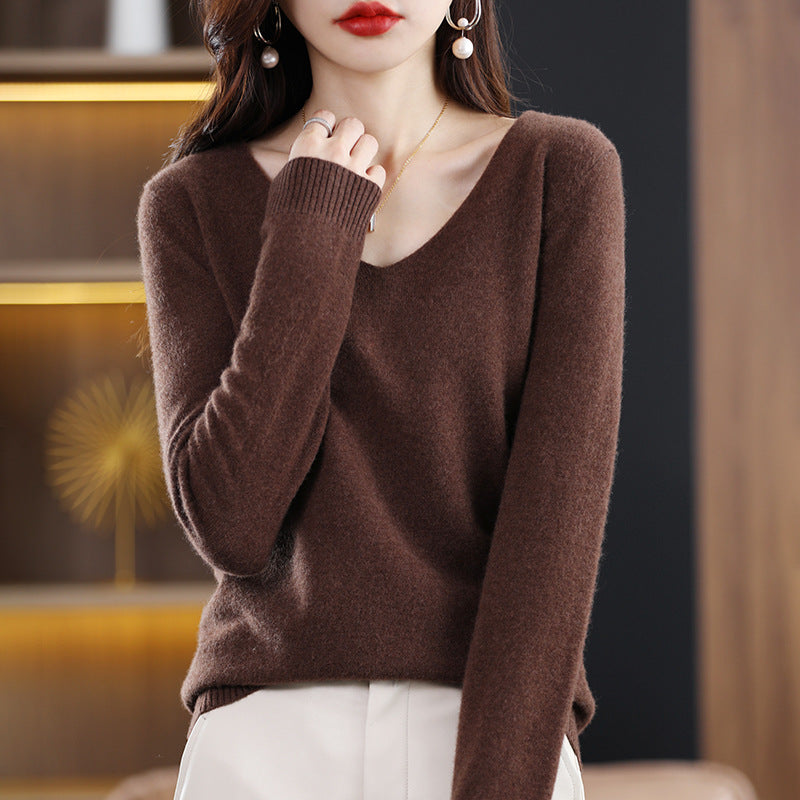 Damen V-Ausschnitt Pullover in Kaschmir-Optik mit legerem Schnitt und Rippbündchen Shop Nory