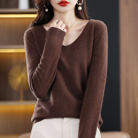 Damen V-Ausschnitt Pullover in Kaschmir-Optik mit legerem Schnitt und Rippbündchen Shop Nory