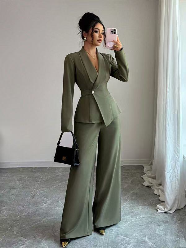 Damen tailliertes Hosenanzug-Set mit asymmetrischem Blazer und weitem Bein Shop Nory