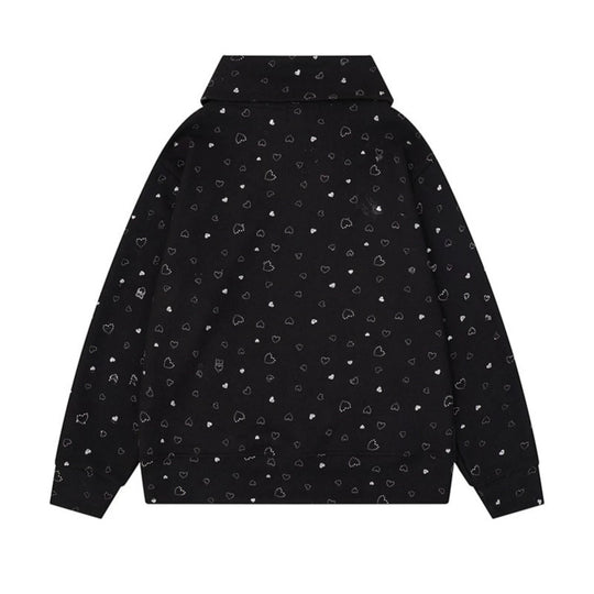 Damen Oversize-Sweatshirt mit asymmetrischem Stehkragen, Kängurutasche und musikalischer Herz-Stickerei Shop Nory