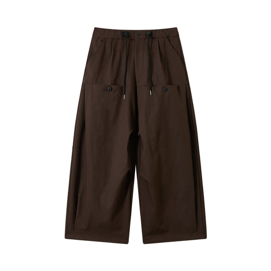 Damen weite verkürzte Bundfaltenhose mit Tunnelzug und Cargotaschen Shop Nory