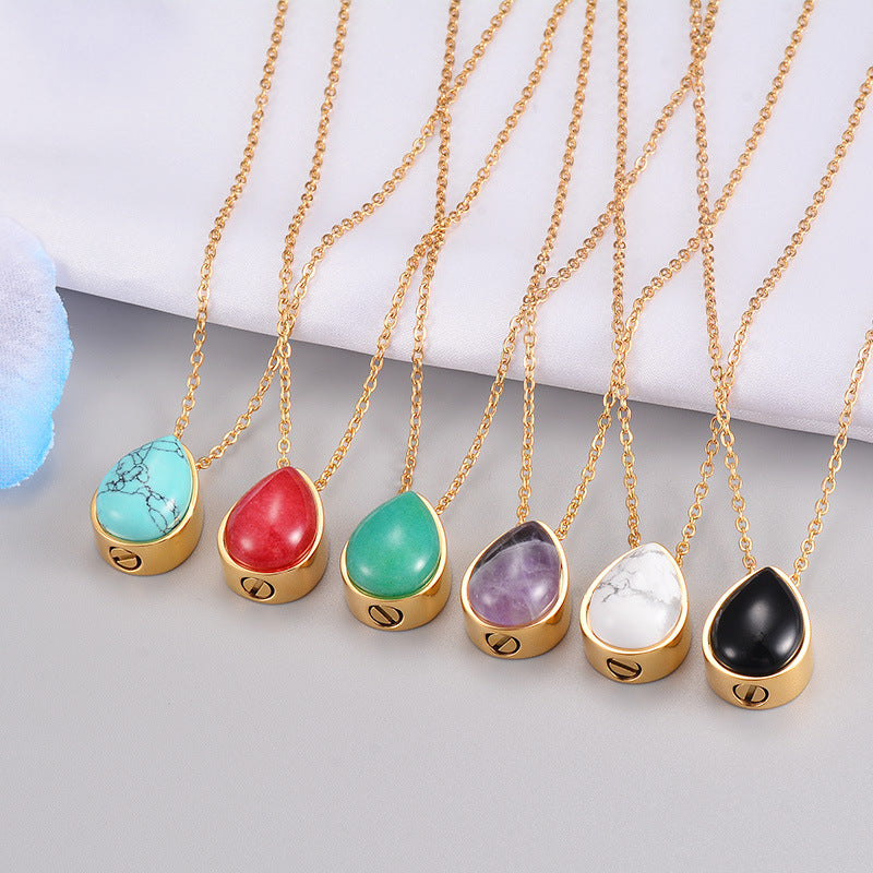 Damen goldene Halskette mit Tropfenanhänger aus hochwertigem Stein Shop Nory