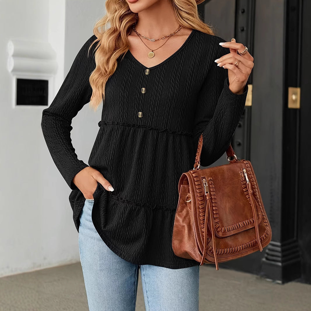 Damen Ärmelloses V-Ausschnitt Shirt mit Knopfdetails und voluminösem Saum