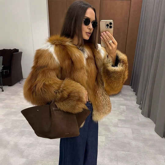 Damen Boxy-Kurzmantel im Multi-Layer Fauxfur-Look mit voluminösen Ärmeln Shop Nory