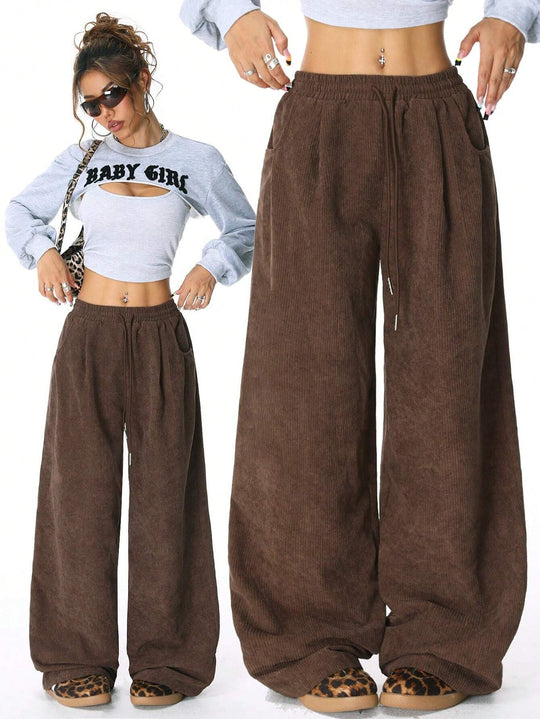 Damen Weite-Hosen Hohe Taille Corduroy Lounge Pants Shop Nory