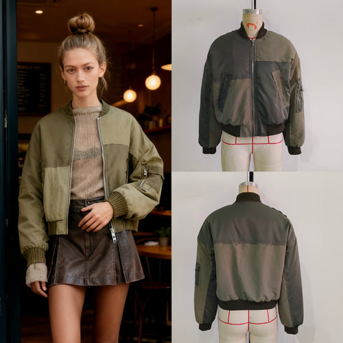Damen Kurze Oversize-Bomberjacke mit Utility-Taschen und Rippbündchen Shop Nory