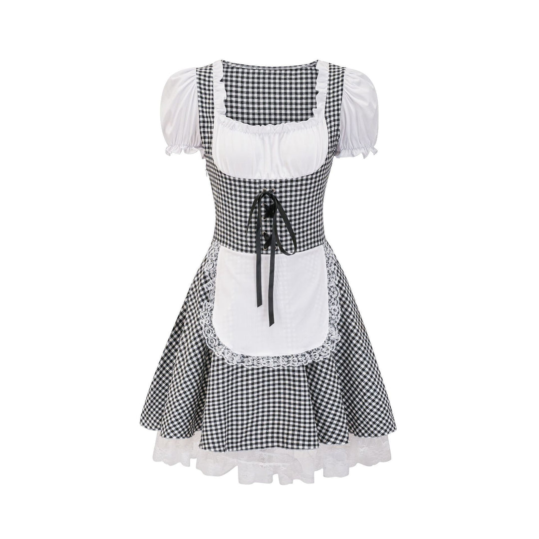 Damen nan Trachtenkleid im Vichy-Stil mit Puffärmeln, Schnürkorsett und Spitzenschürze Shop Nory