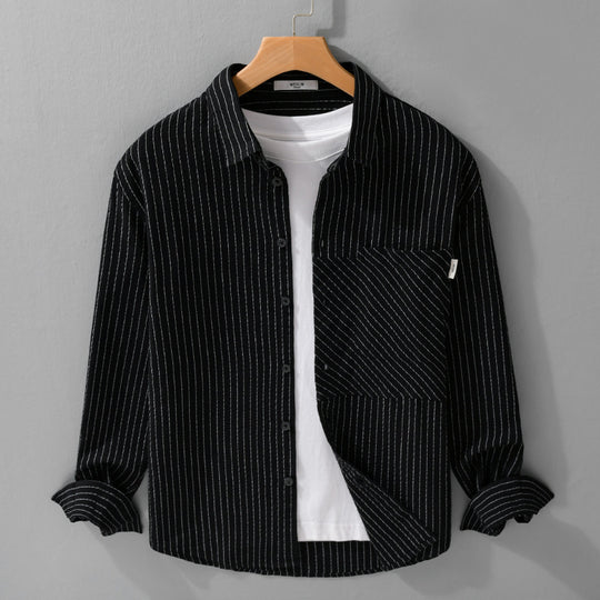 Herren Nadelstreifen-Hemd im Relaxed-Fit mit diagonalem Brustpatch Shop Nory