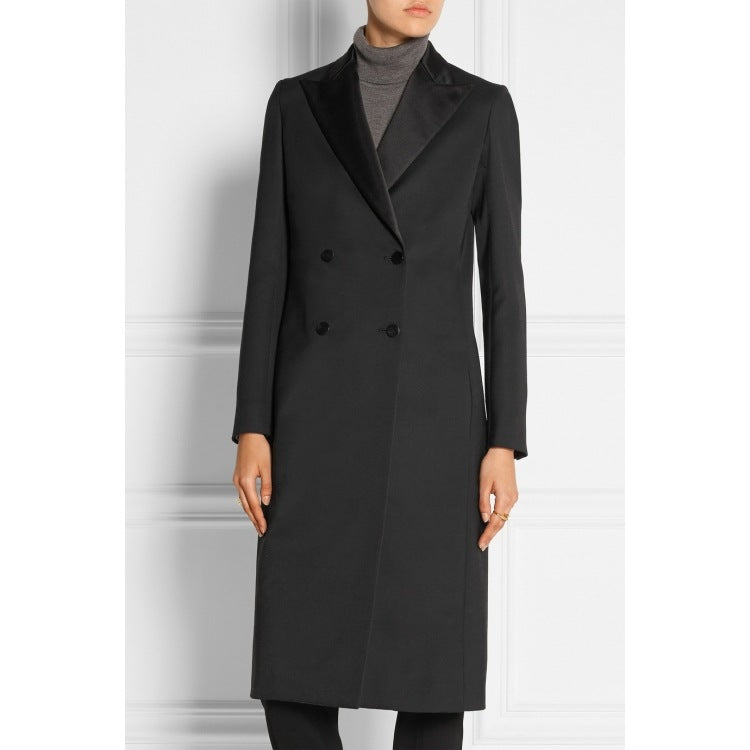 Damen taillierter Longcoat im Smoking‑Look mit Schalkragen Shop Nory