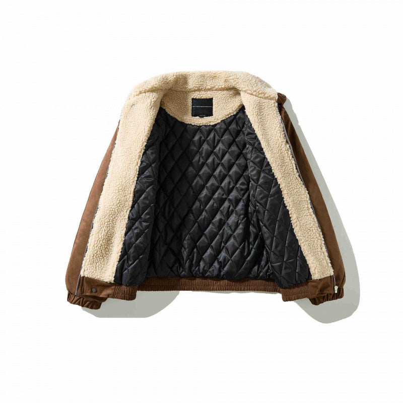 Herren Veloursleder-Optik Bomberjacke mit hohem Stehkragen und Teddyfutter Shop Nory