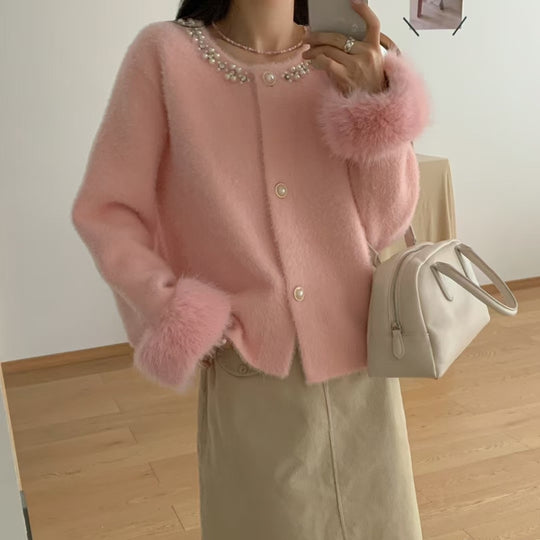 Damen Elegante Strickjacke mit Perlen-Details Shop Nory