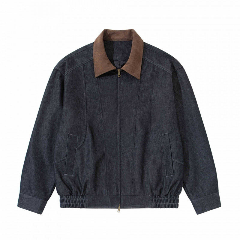 Herren Relaxte Bomber-Denimjacke mit Cordkragen und Zwei-Wege-Reißverschluss Shop Nory