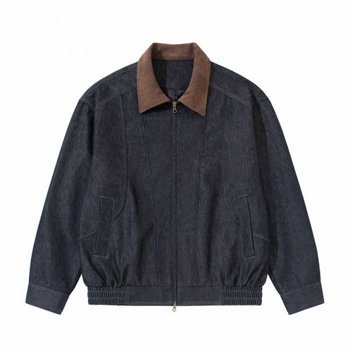 Herren Relaxte Bomber-Denimjacke mit Cordkragen und Zwei-Wege-Reißverschluss Shop Nory