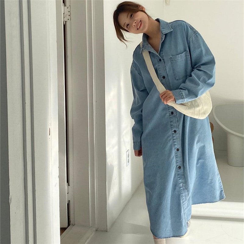 Damen Oversize-Denim-Maxikleid im Hemdstil mit Brusttasche und durchgehender Knopfleiste Shop Nory