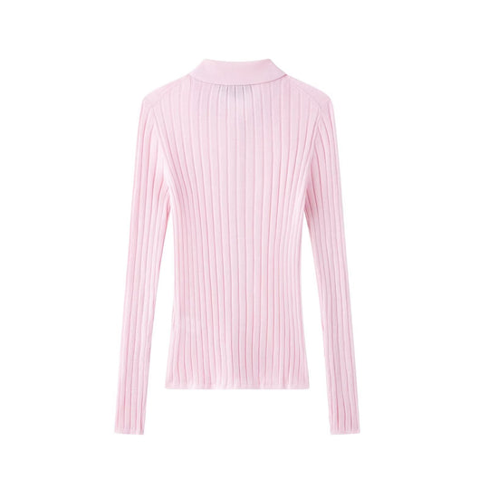 Damen elegante Strickbluse mit feiner Rippstruktur