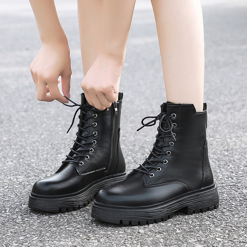 Damen robuste Schnürstiefel mit hoher Sohle und praktischem Design