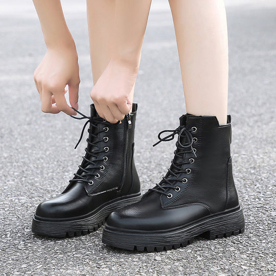 Damen robuste Schnürstiefel mit hoher Sohle und praktischem Design