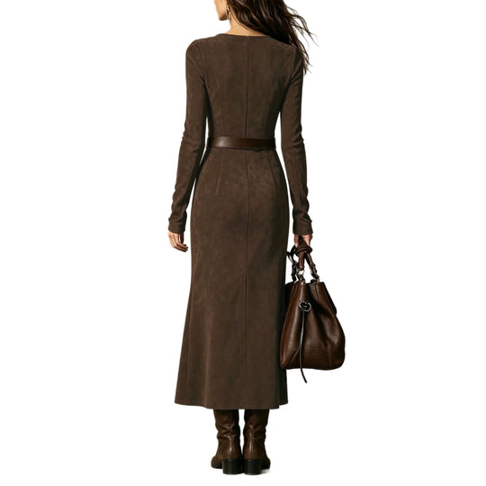 Damen Maxikleid aus Veloursimitat mit quadratischem Ausschnitt und hohem Beinschlitz Shop Nory