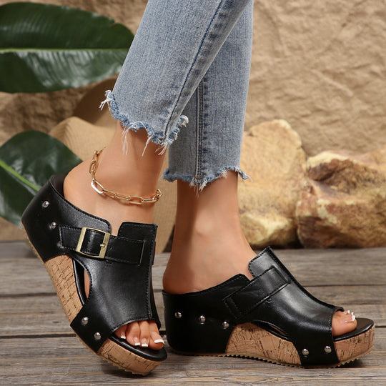 Damen modische Clogs mit verstellbarer Schnalle und korkähnlicher Sohle
