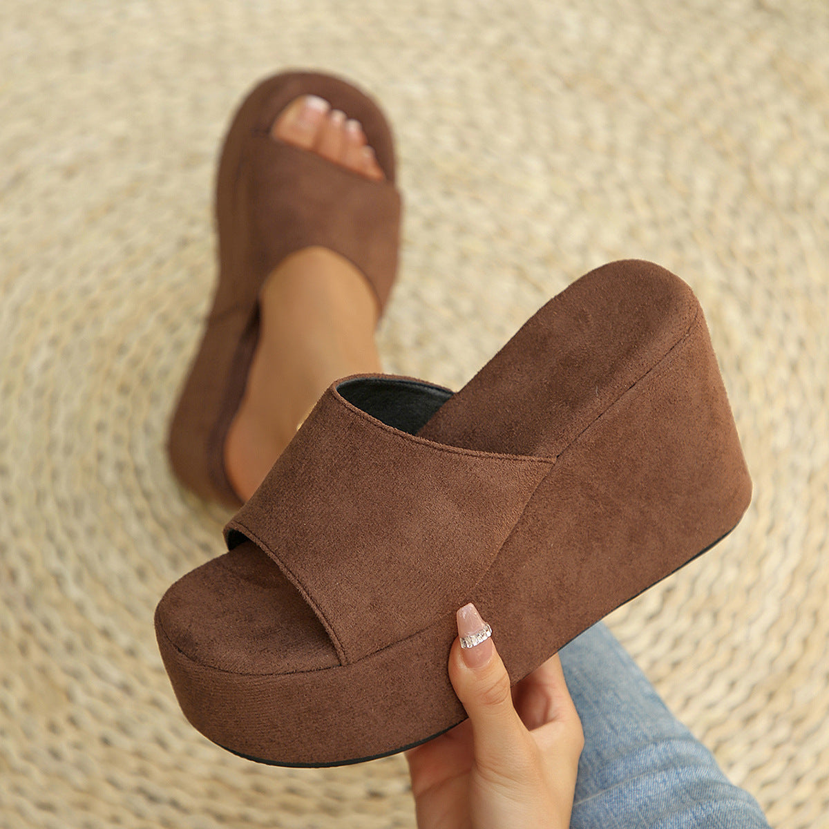 Damen Wedge-Pantoletten mit transparentem Obermaterial und komfortabler Sohle
