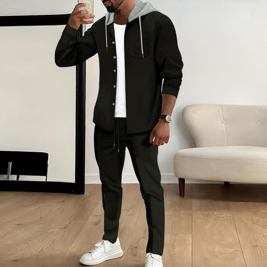 Herren nan strukturiertes Overshirt mit Kapuze und abgestimmter Relaxhose Shop Nory