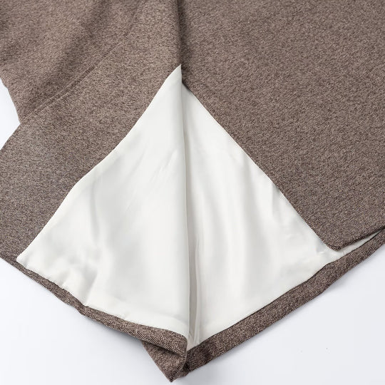 Damen elegant-langer Mantel mit Doppelreihe, Kontrastärmeln und Glencheck-Details Shop Nory